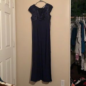 Navy blue floor length floral dress